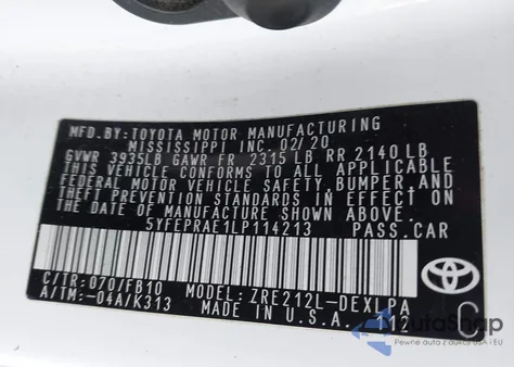 2020 Toyota Corolla Le from USA, damaged, VIN 5YFEPRAE1LP114213